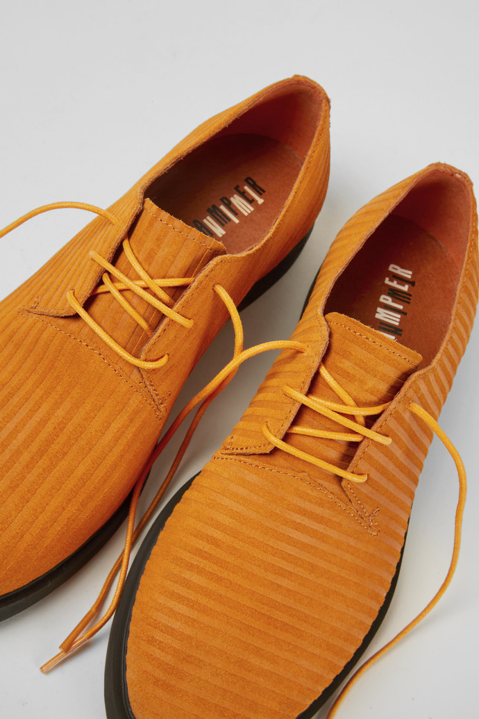 Close-up view of Twins Orange nubuck shoes for women