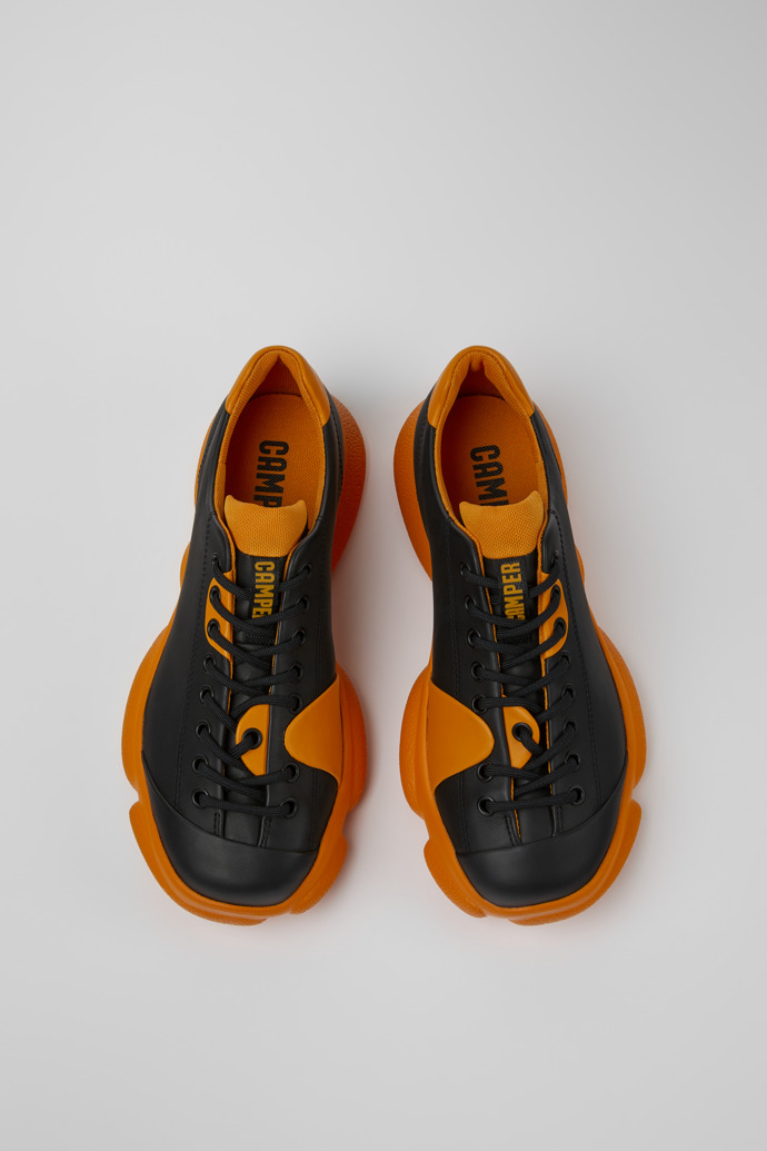 Overhead view of Karst Black and orange leather shoes for women