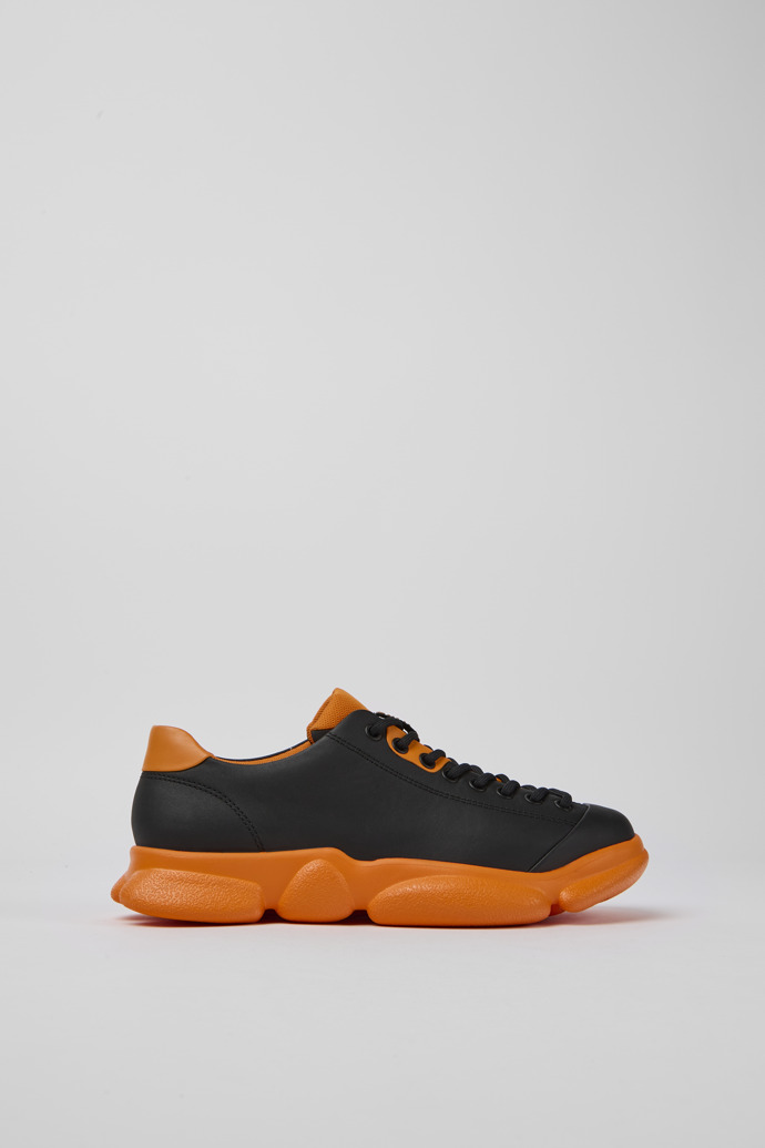 Side view of Karst Black and orange leather shoes for women