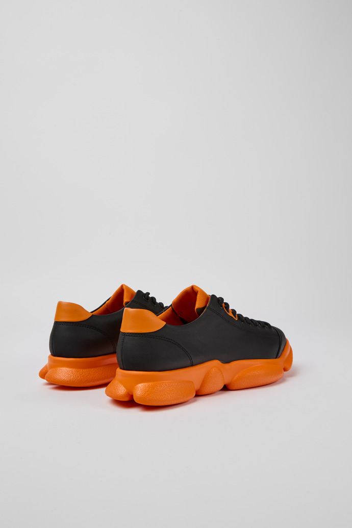 Back view of Karst Black and orange leather shoes for women