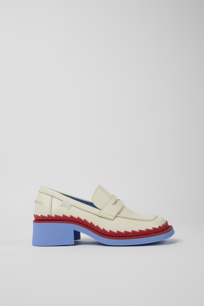 Side view of Taylor White and red leather loafers for women