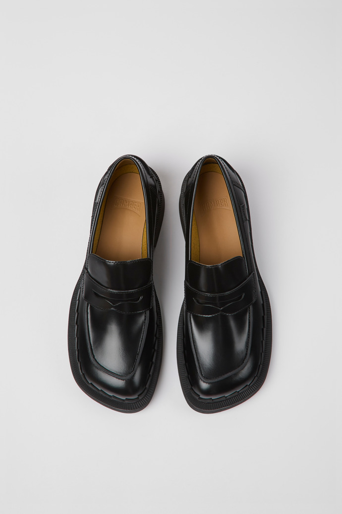 Overhead view of Taylor Black leather loafers for women