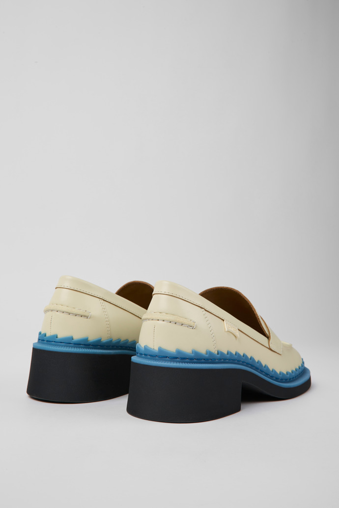 Back view of Taylor White and blue leather loafers for women