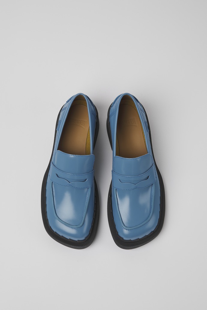 Overhead view of Taylor Blue leather loafers for women