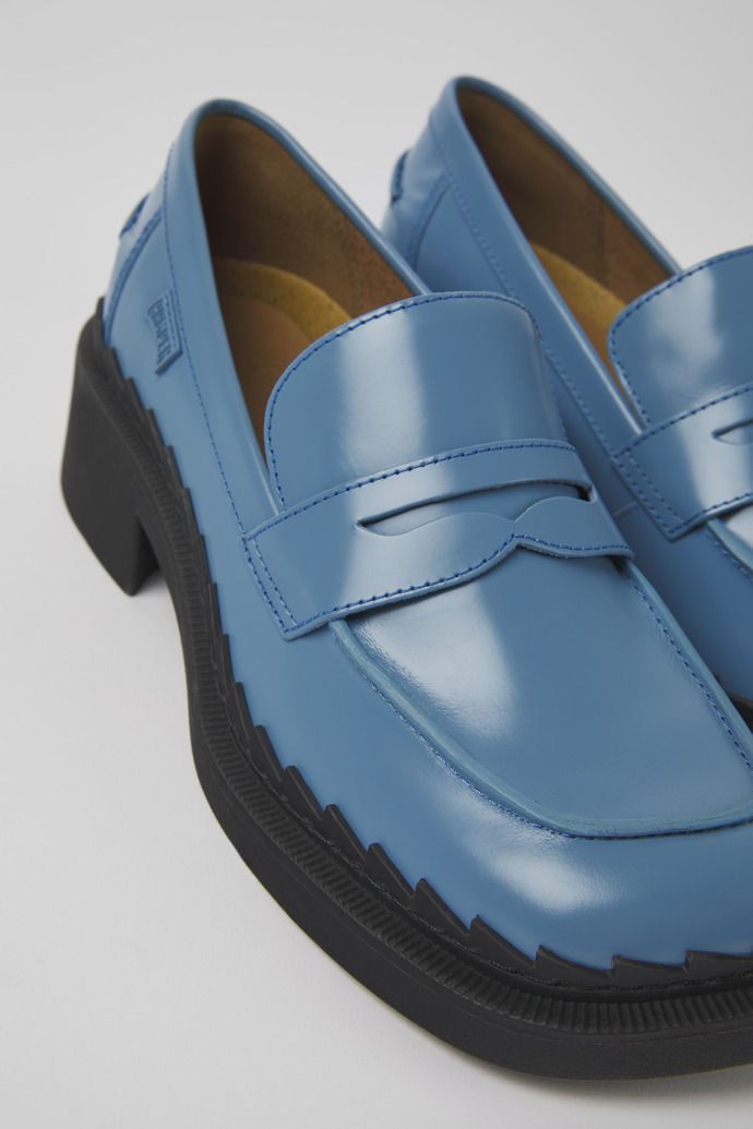 Close-up view of Taylor Blue leather loafers for women