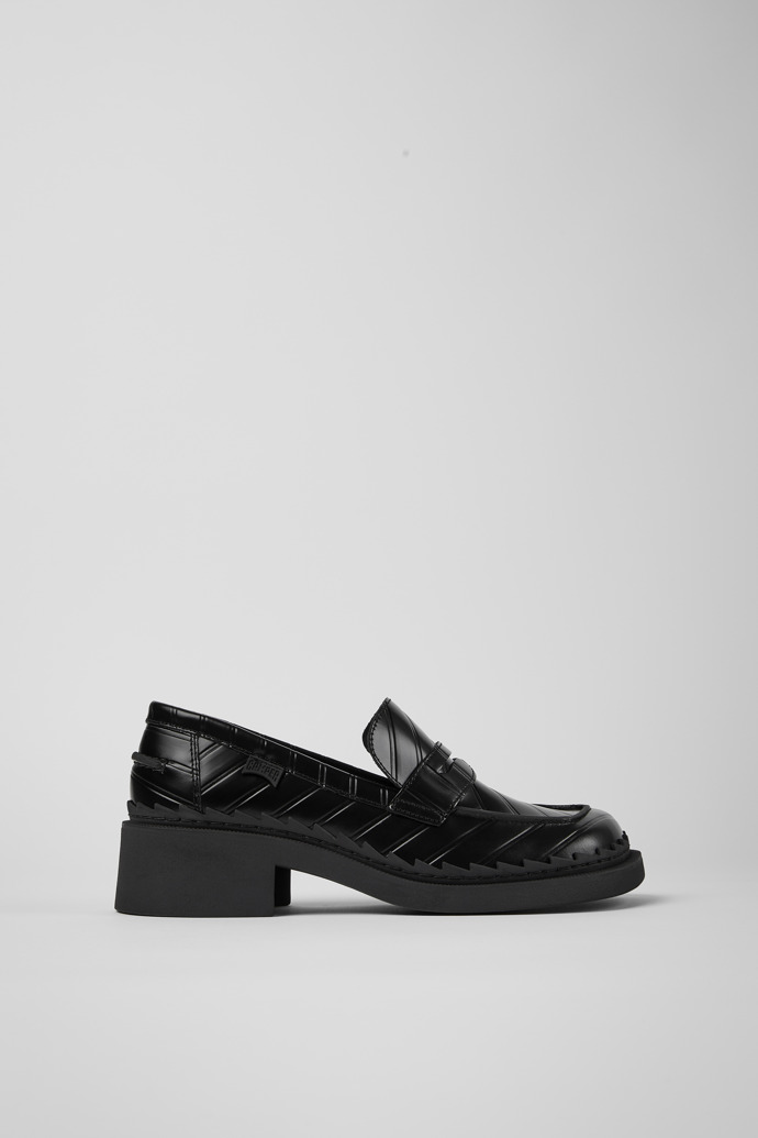 Side view of Twins Black leather loafers for women