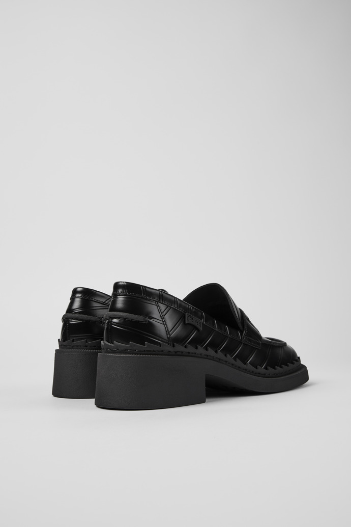 Back view of Twins Black leather loafers for women
