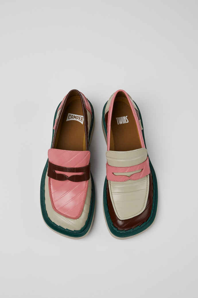Overhead view of Twins Multicolored leather loafers for women