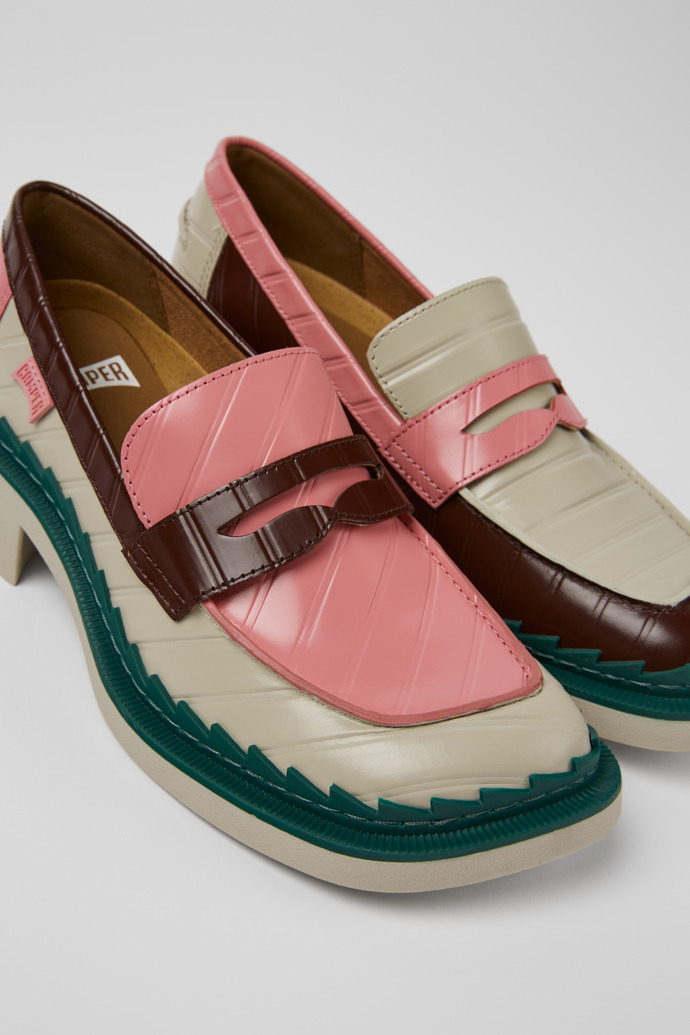 Close-up view of Twins Multicolored leather loafers for women