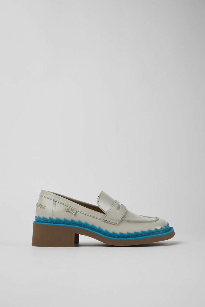 Side view of Taylor Gray and blue leather loafers for women