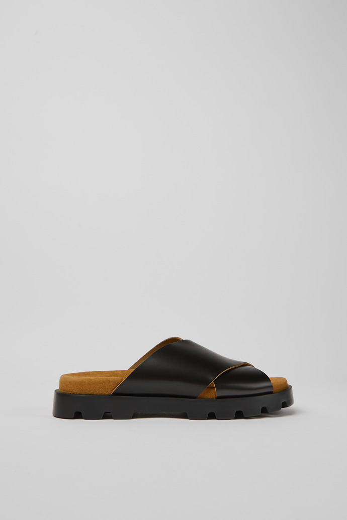 Image of Side view of Brutus Sandal Black leather sandals for women