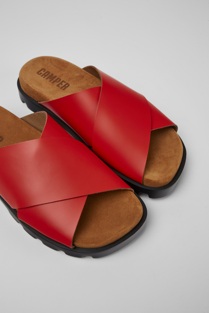 Close-up view of Brutus Sandal Red leather sandals for women