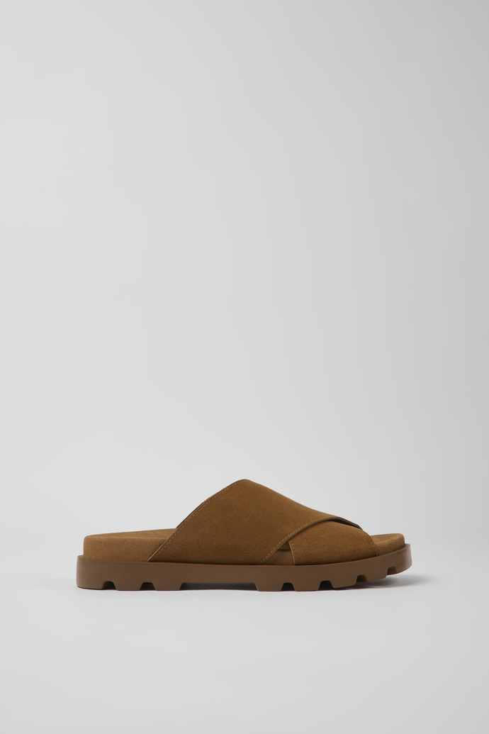 Side view of Brutus Sandal Brown nubuck sandals for women