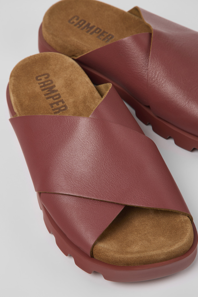 Close-up view of Brutus Sandal Red Leather Cross-strap Sandal for Women