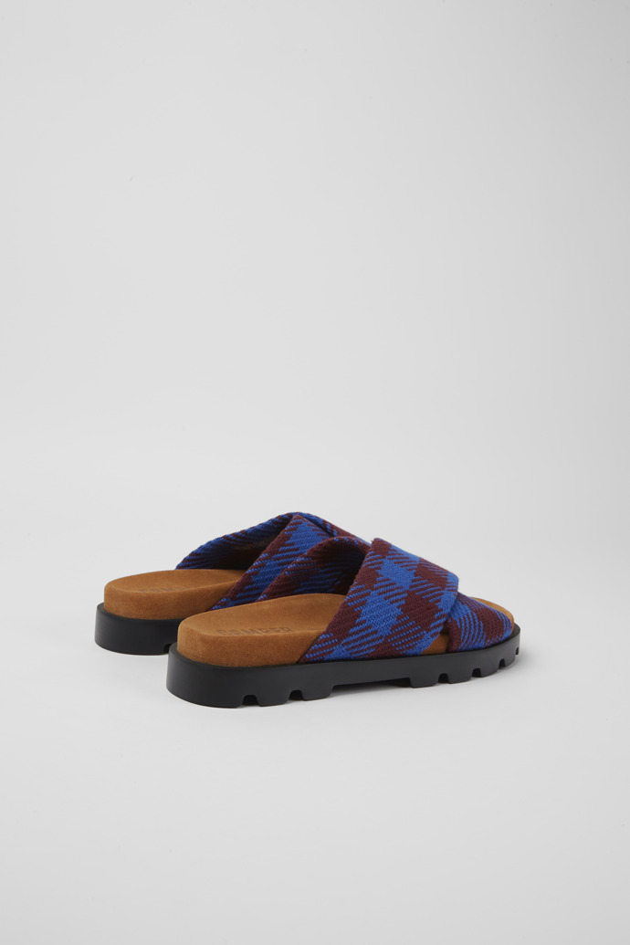 Back view of Brutus Sandal Blue and burgundy recycled cotton sandals for women