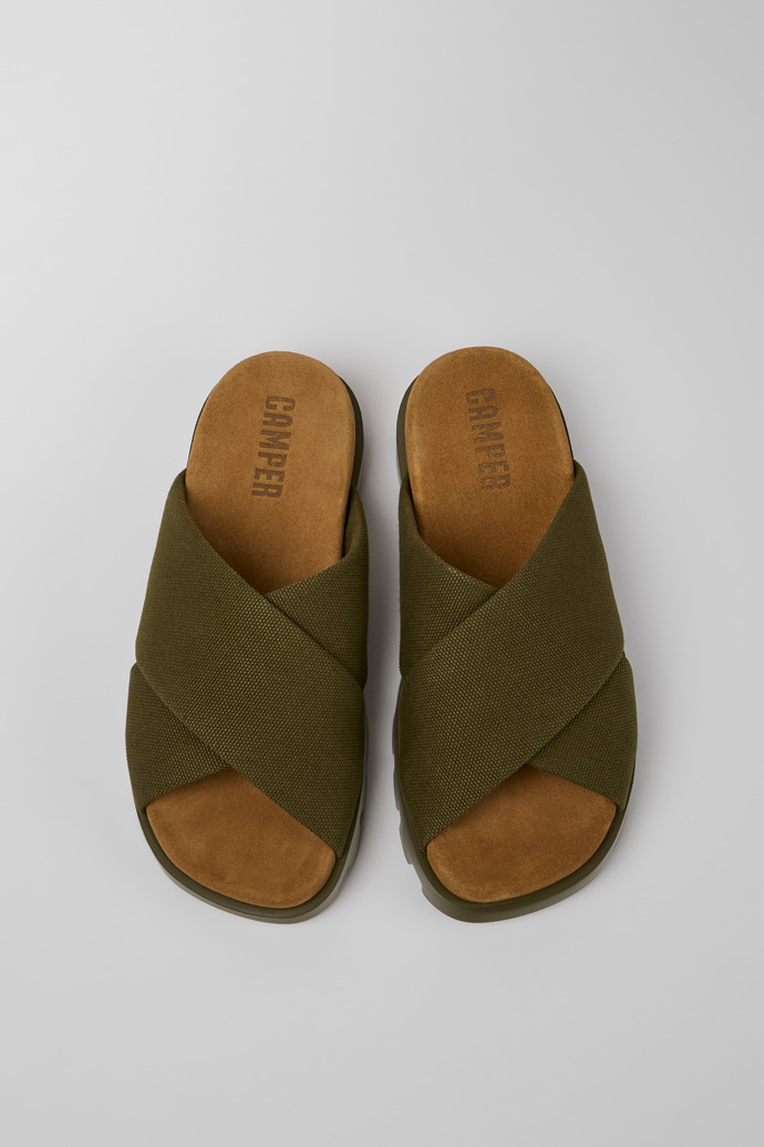 Overhead view of Brutus Sandal Green recycled cotton sandals for women