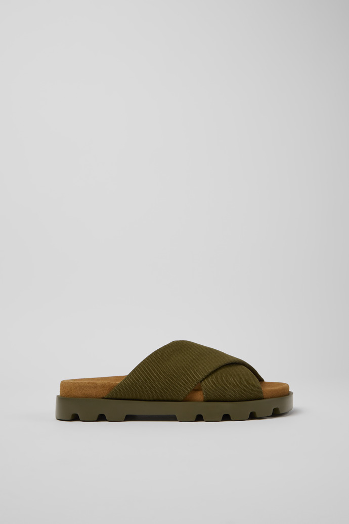 Side view of Brutus Sandal Green recycled cotton sandals for women
