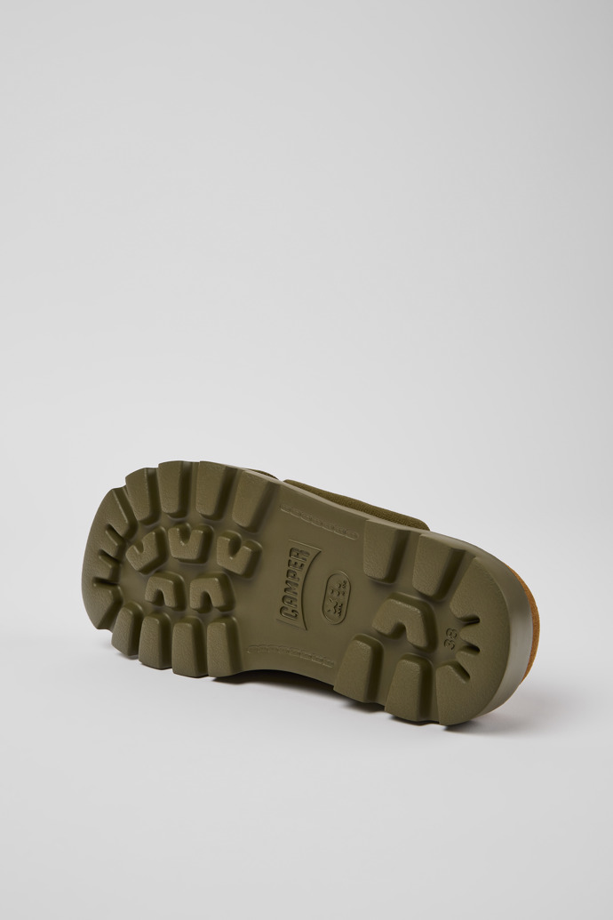 The soles of Brutus Sandal Green recycled cotton sandals for women