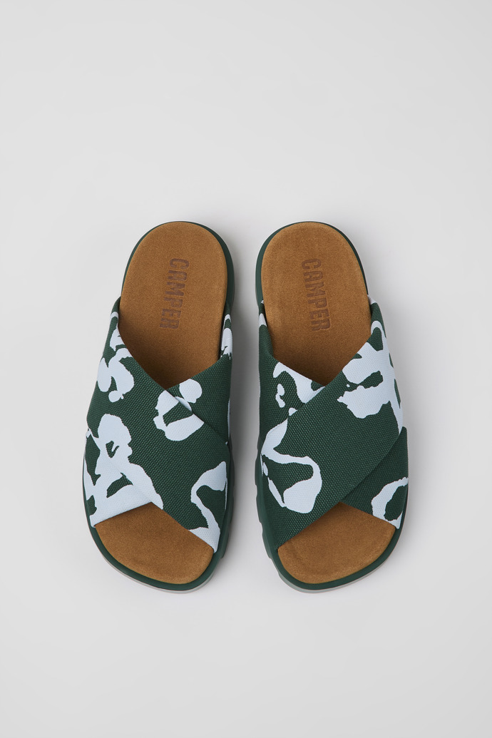 Overhead view of Brutus Sandal Green and blue recycled cotton sandals for women
