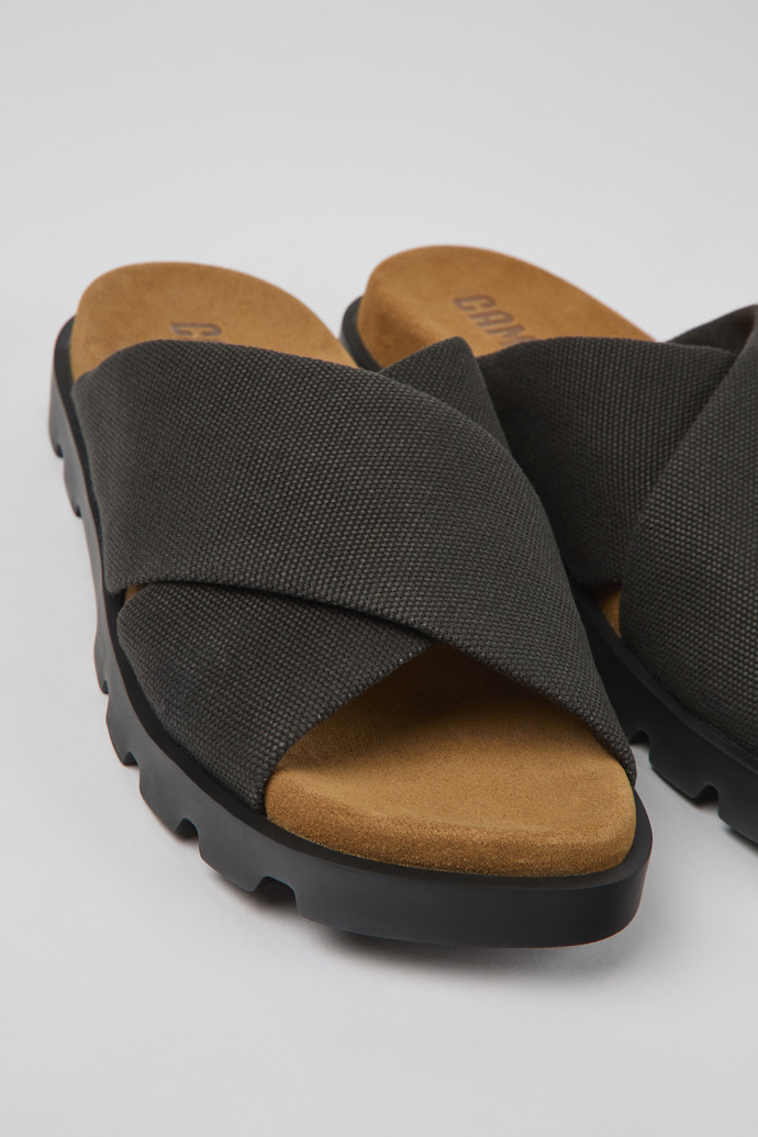 Close-up view of Brutus Sandal Gray recycled cotton sandals for women