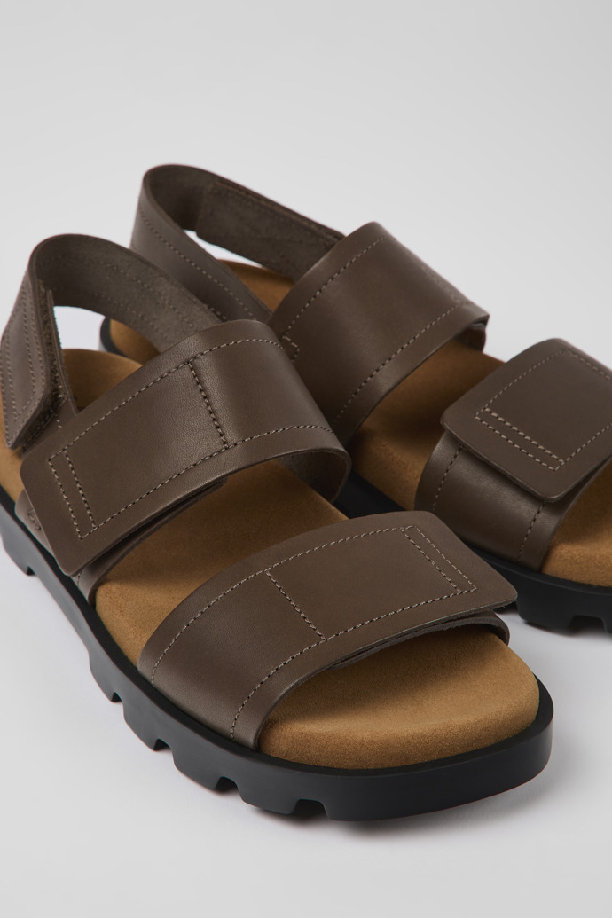 Close-up view of Brutus Sandal Brown leather sandals for women