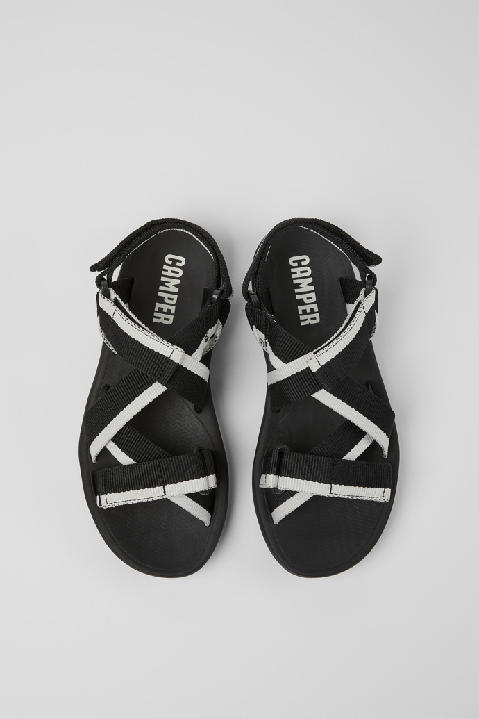 Overhead view of Match Black and white recycled PET sandals for women