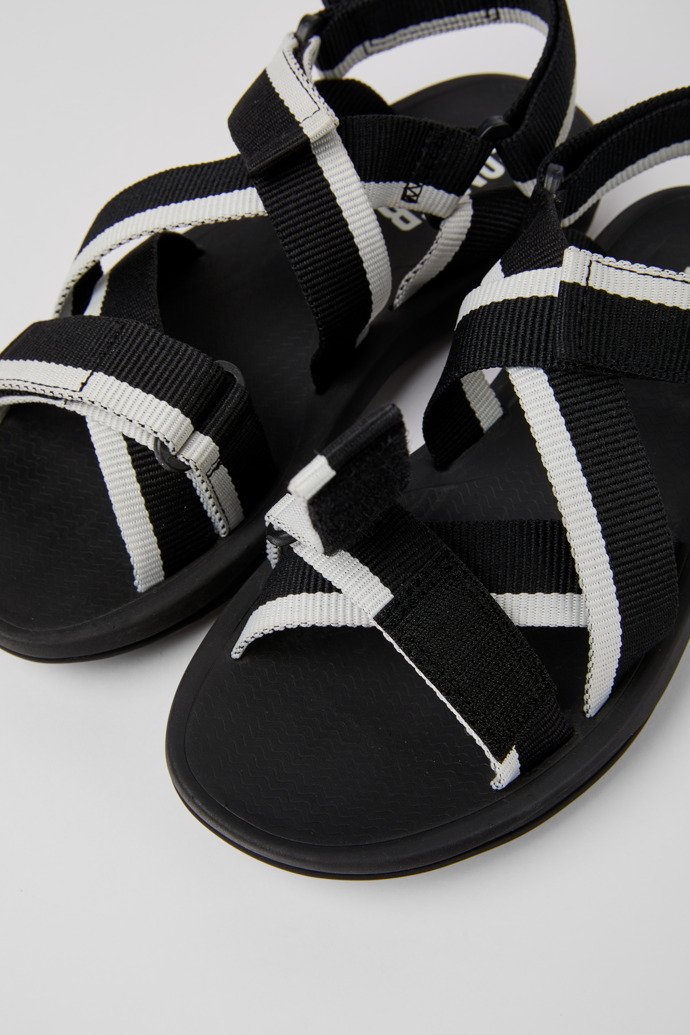 Close-up view of Match Black and white recycled PET sandals for women