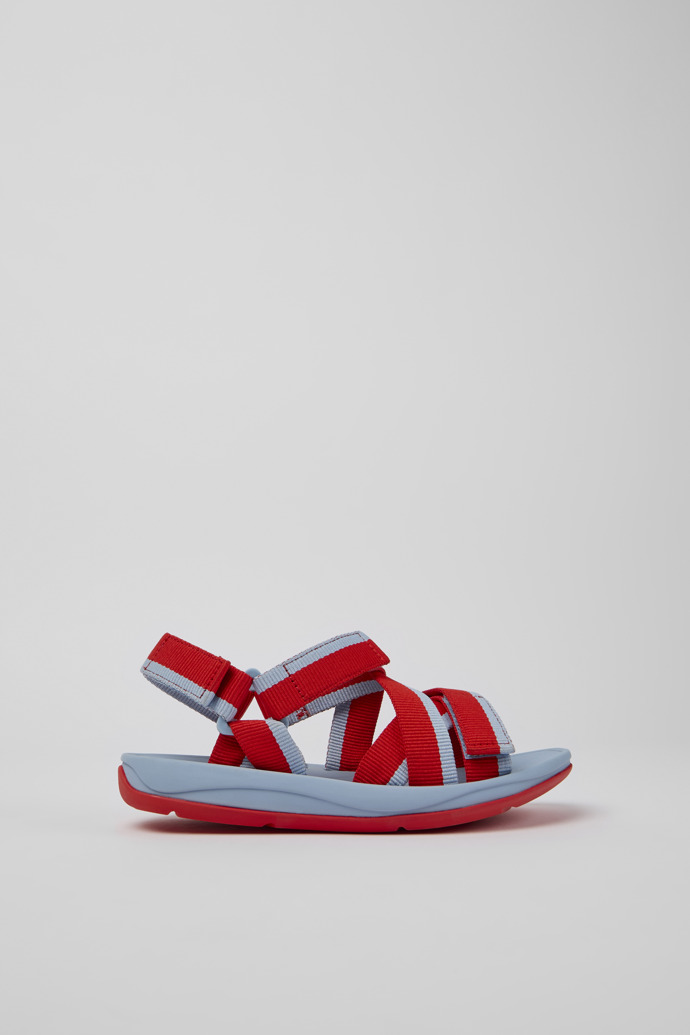 Side view of Match Red and blue recycled PET sandals for women