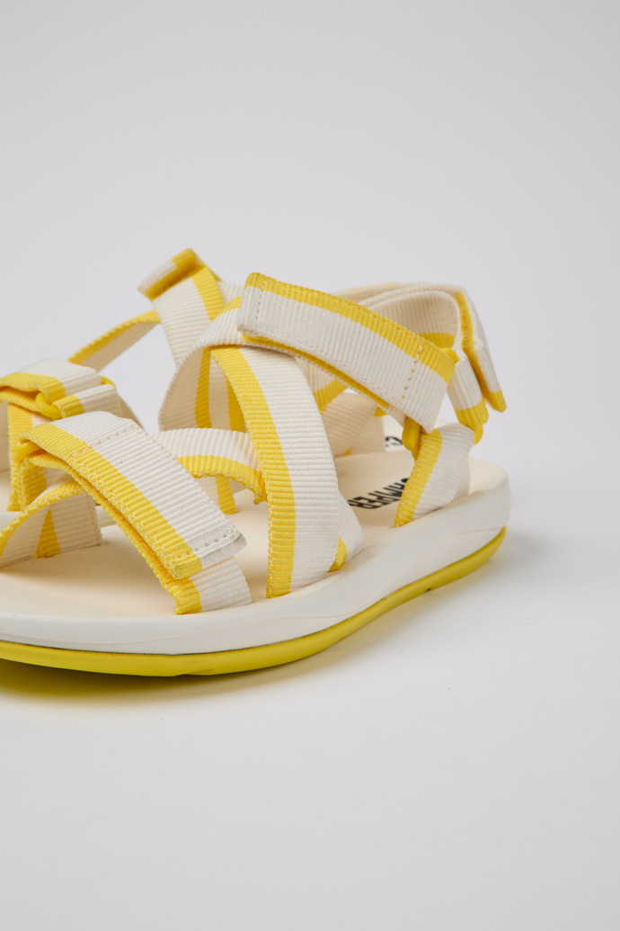 Close-up view of Match White and yellow recycled PET sandals for women