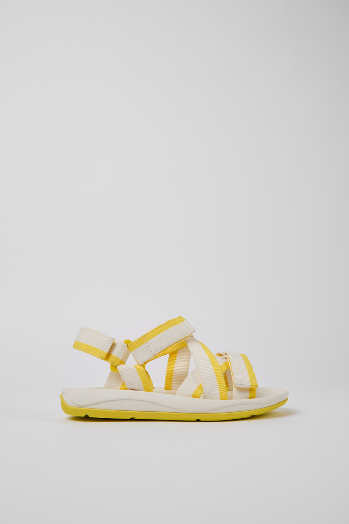 Image of Side view of Match White and yellow recycled PET sandals for women