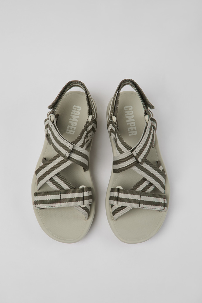 Overhead view of Match Gray and green textile sandals for women