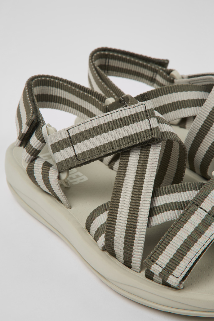 Close-up view of Match Gray and green textile sandals for women