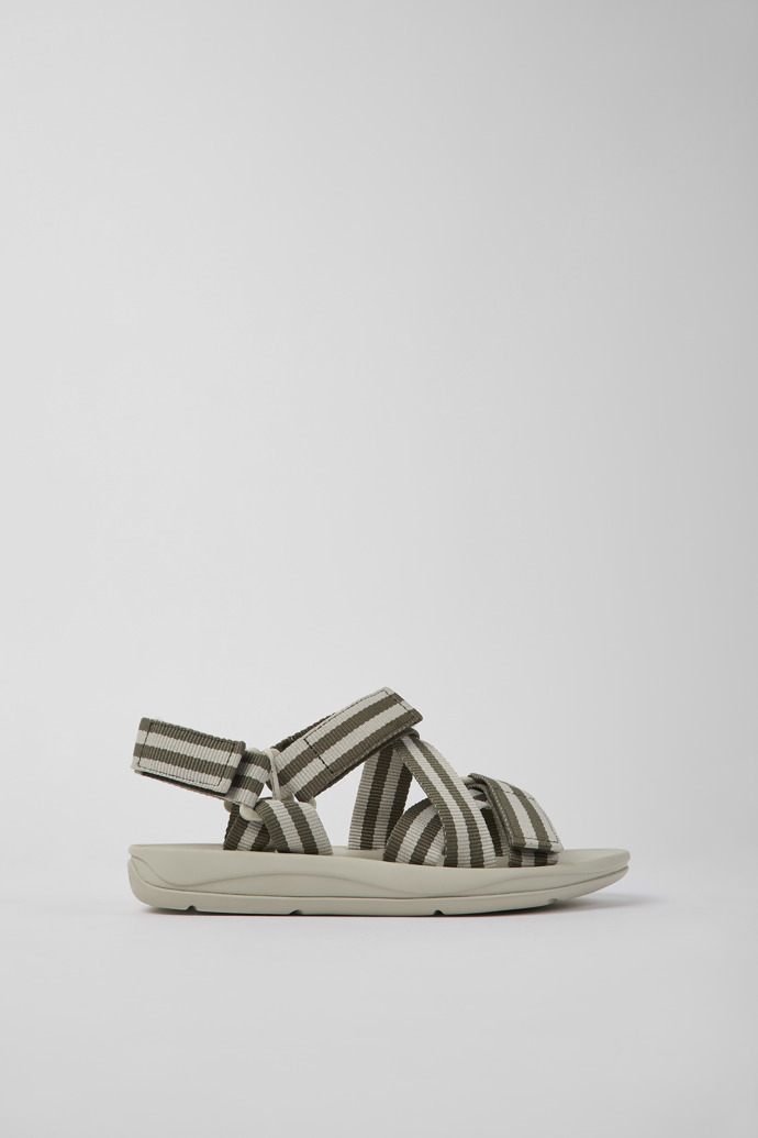 Side view of Match Gray and green textile sandals for women