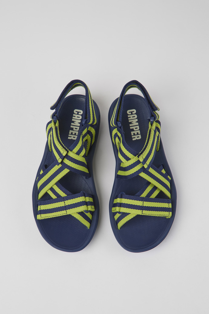 Overhead view of Match Blue and yellow textile sandals for women