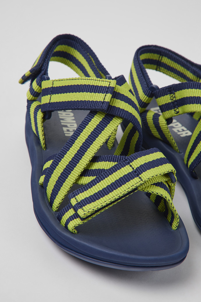 Close-up view of Match Blue and yellow textile sandals for women