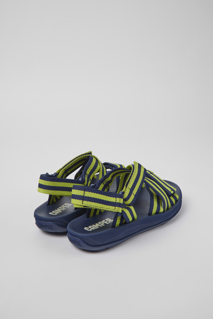 Back view of Match Blue and yellow textile sandals for women