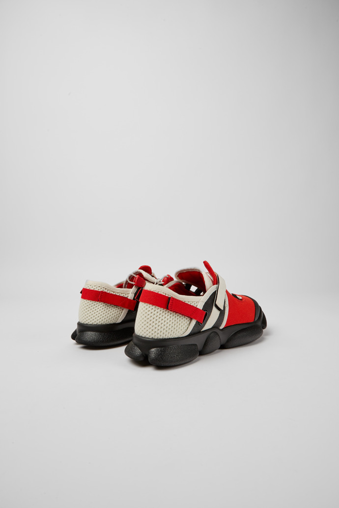 Back view of Karst White, black, and red textile shoes for women
