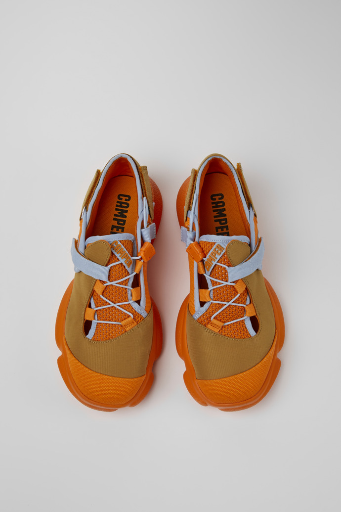 Overhead view of Karst Orange and brown textile shoes for women