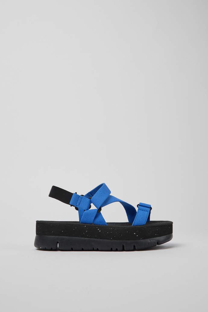 Side view of Oruga Up Blue recycled PET sandals for women