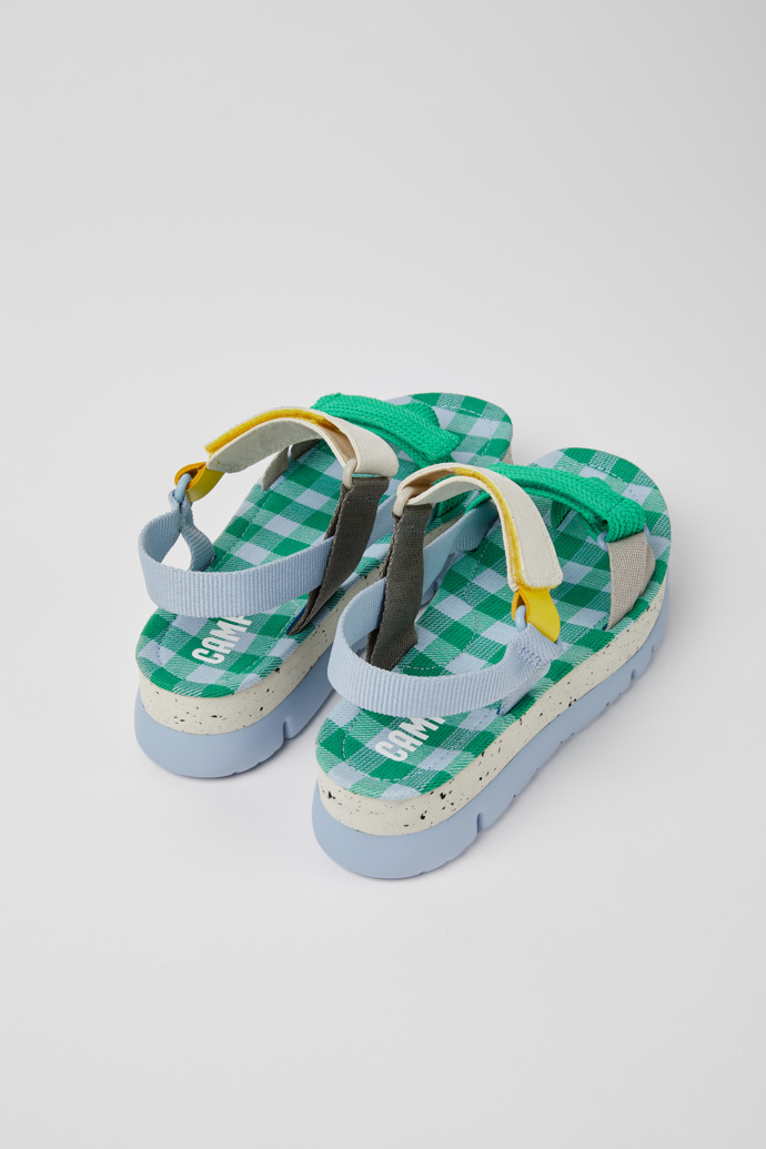 Back view of Oruga Up Blue, green, and grey sandals for women