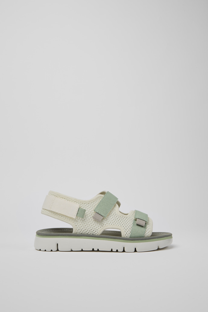 Image of Side view of Oruga White, green, and grey sandals for women