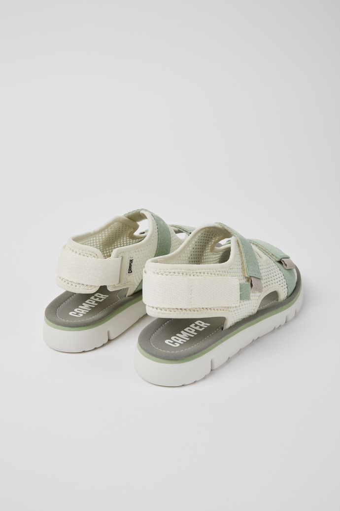 Back view of Oruga White, green, and grey sandals for women