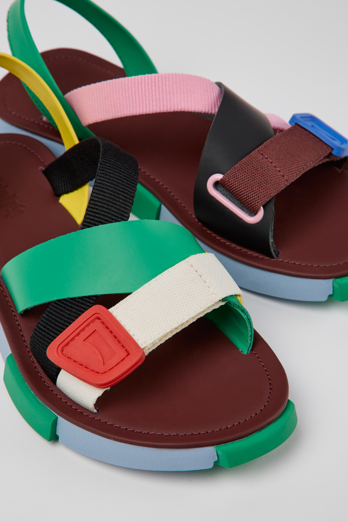 Close-up view of Twins Multicolored leather sandals for women