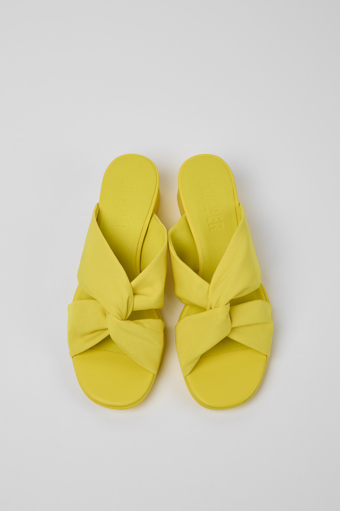 Overhead view of Katie Yellow recycled PET sandals for women