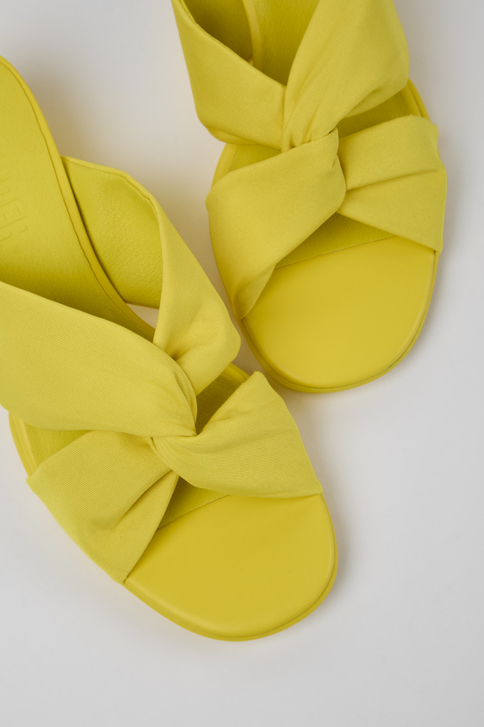 Close-up view of Katie Yellow recycled PET sandals for women