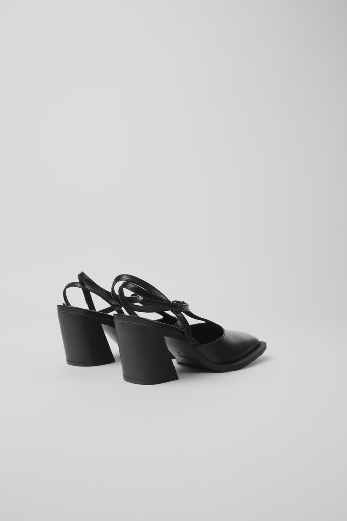 Back view of Karole Black leather T-bar shoes for women
