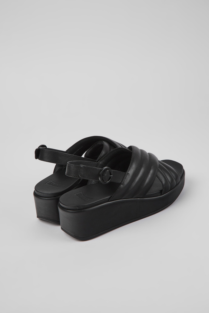 Back view of Misia Black leather sandals for women