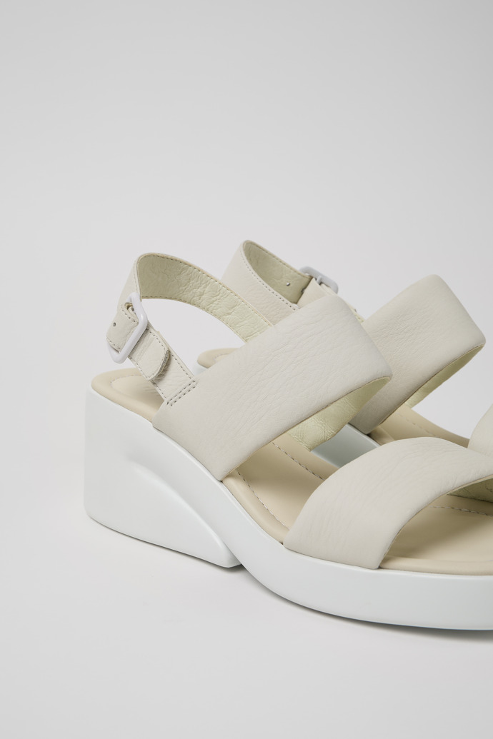 Close-up view of Kaah White leather sandals for women