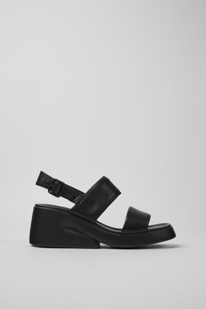 Image of Side view of Kaah Black leather sandals for women