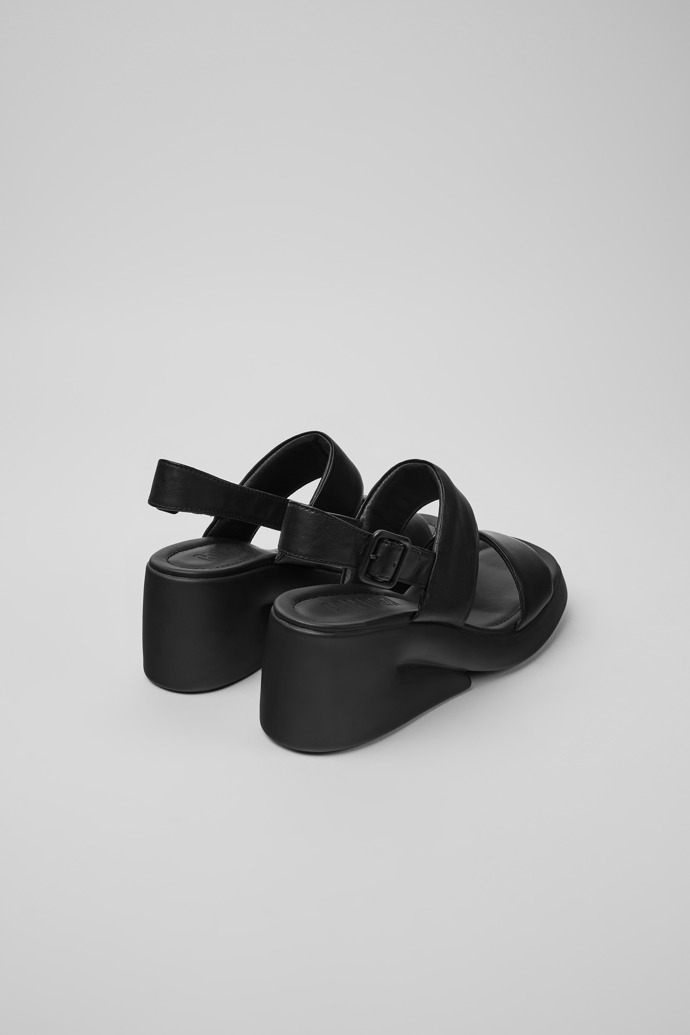 Back view of Kaah Black leather sandals for women